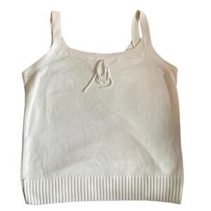 Women’s Jean Vertical Vintage Cream Ribbed Knit Tank Top with Bow Detail (S/M)